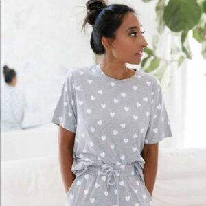 PRIV Collection Poppy Sleep/Lounge Set Gray with Hearts NWOT